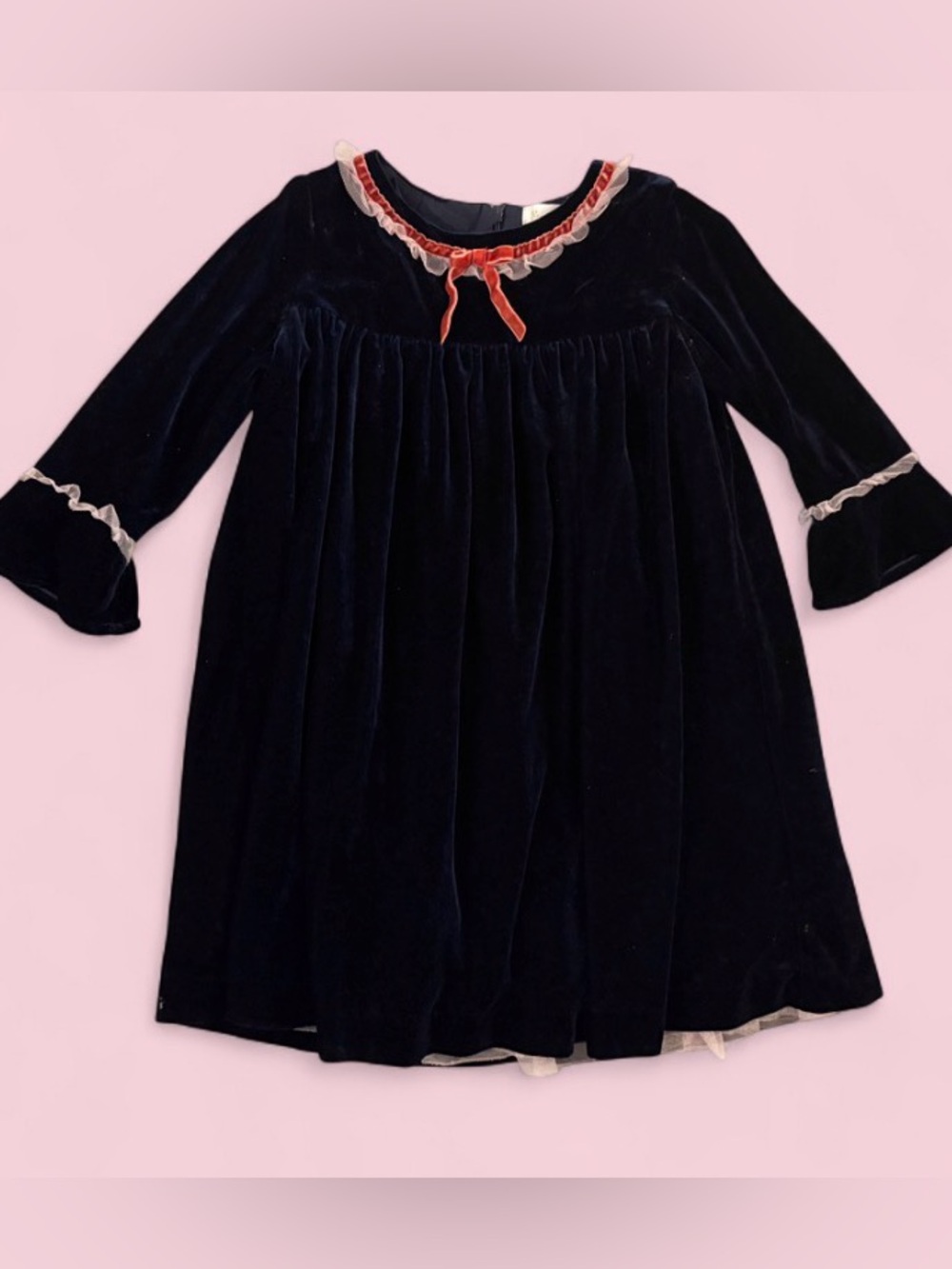 Mini Boden Velvet Tulle Navy & Pink Holiday Dress Girls Size 7-8